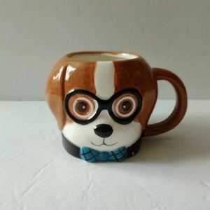 Large Ceramic Puppy Dog Wearing Glasses and Bowtie Coffee Mug
